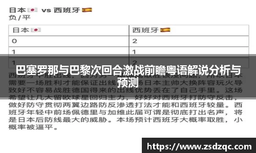 巴塞罗那与巴黎次回合激战前瞻粤语解说分析与预测
